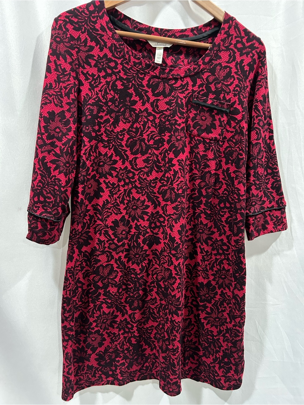 NWOT Soma Pink and Black Floral Knit Midi Dress
